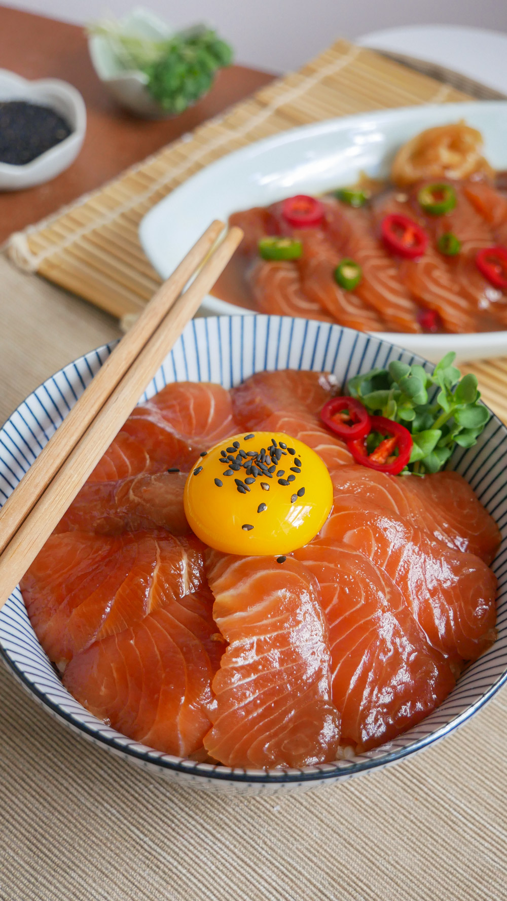 Korean Marinated Salmon Sashimi - 연어장 (Yeoneojang) - Jecca Chantilly