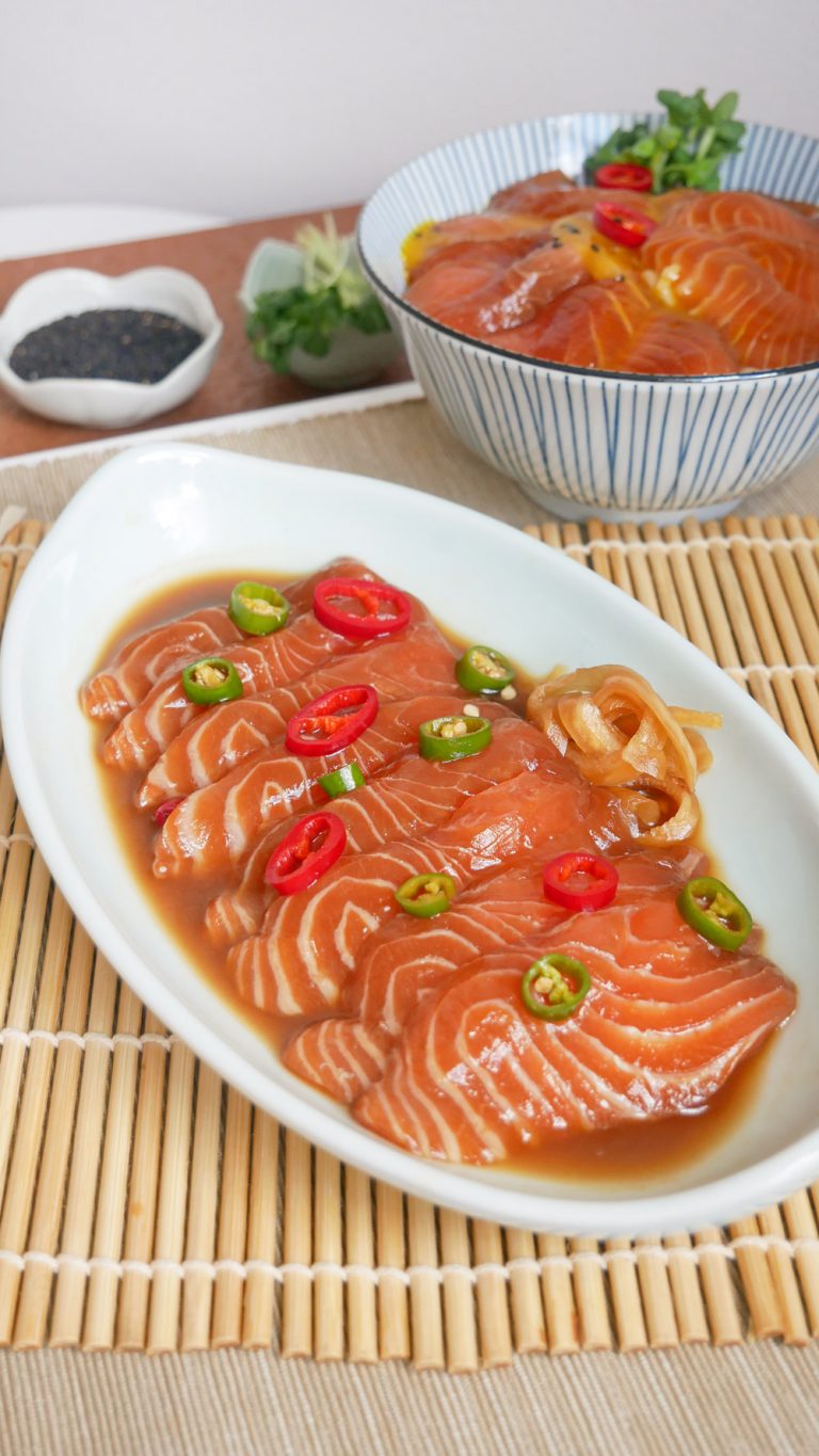 Korean Marinated Salmon Sashimi - 연어장 (Yeoneojang) - Jecca Chantilly
